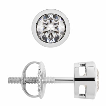 White Cubic Zirconia 14k White Gold Studs With Velvet Gift Box 1.00ctw