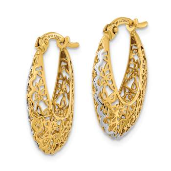 14k Two-tone Polished 7/8" Filigree Hoop Earrings