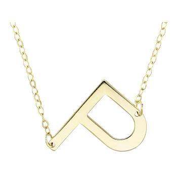 Sideways Initial P Necklace In Solid 14K Yellow Gold 18 Inch