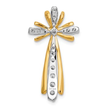 14k Yellow Gold and 14k White Gold Polished Diamond Cross Pendant