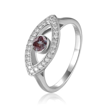 Lab Created Alexandrite with Moissanite Accents Rhodium Over Sterling
Silver Evil Eye Ring