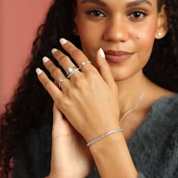 Lab Created White Sapphire with Pearl Accents Rhodium Over Sterling
Silver Tennis Bracelet