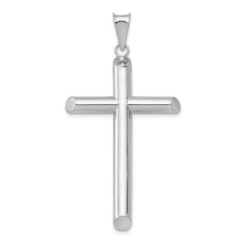Rhodium Over 14k White Gold 3D Polished Tube Cross Pendant