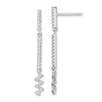 Rhodium Over Sterling Silver Cubic Zirconia Dangle Earrings