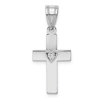 Rhodium Over 14k White Gold Diamond Heart Cross Pendant