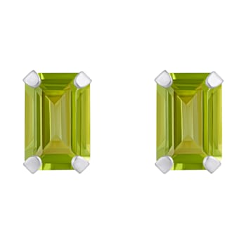 6x4mm Emerald Cut Peridot Rhodium Over 10k White Gold Stud Earrings