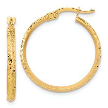 14k Yellow Gold Polished and Diamond-Cut 1" Knife Edge Hoop Earrings