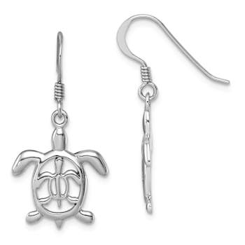 Rhodium Over Sterling Silver Cut Out Mother and Baby Turtle Dangle Earrings