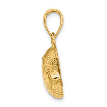 14k Yellow Gold Polished, Brushed and Textured Open-Backed Football pendant