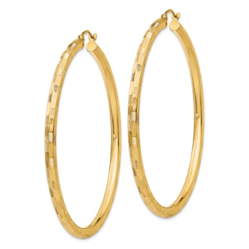 14K Yellow Gold 2 3/16" Diamond-Cut Hoop Earrings
