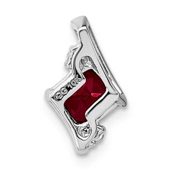 Rhodium Over 10k White Gold 0.65 ctw Cushion Lab Created Ruby and
Diamond Chain Slide Pendant