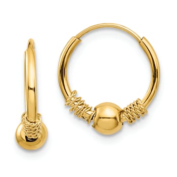 14K Yellow Gold Endless Hoop with Bead Earrings