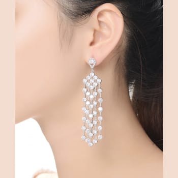 Clear Cubic Zirconia, Rhodium Plated over Sterling Silver Long
Chandelier Earrings