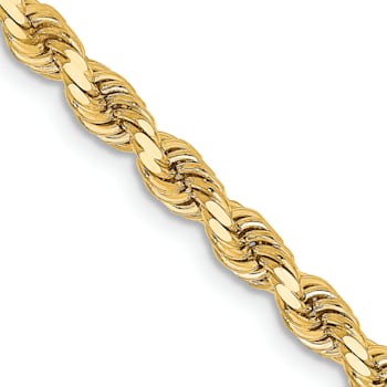 14k Yellow Gold 3.25mm Solid Diamond-Cut Rope 24 Inch Chain