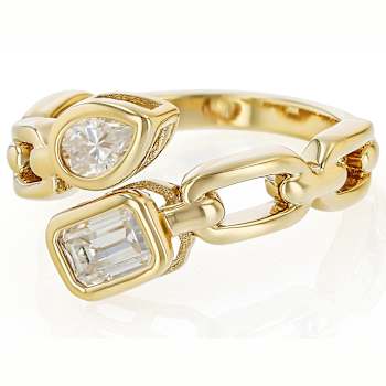 Contemporary Emerald And Pear Cut Moissanite Bypass Ring In 14K Gold
Over Sterling Silver