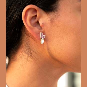 Barse Jewelry Mother-of-Pearl With Rhodonite Gold Tone Butterfly Earrings