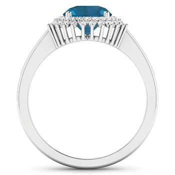 14K White Gold London Blue Topaz and White Diamond Oval Halo Ring 2.42ctw