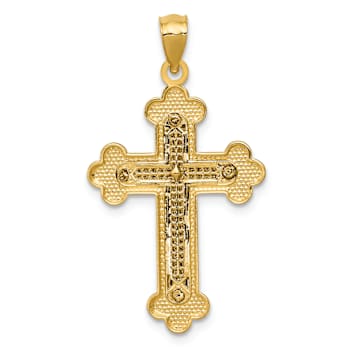 14k Yellow Gold and 14k White Gold Budded Cross Pendant