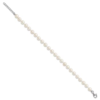 Rhodium Over Sterling Silver 6-7mm Freshwater Pearl Adjustable
Necklace/Bracelet/Earring Set