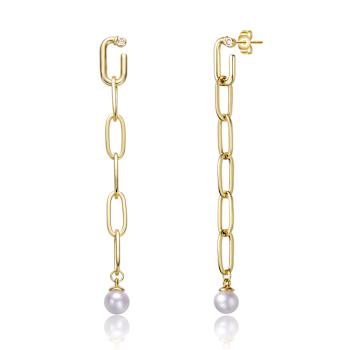 Pear Shape Pearl And CZ Drop Earrings In 14K Gold Over Sterling Silver