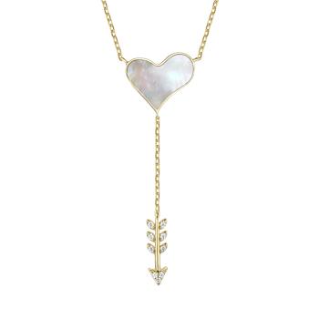 CZ And Mother-Of-Pearl Heart And Arrow Y-Necklace In 14K Gold Over
Sterling Silver
