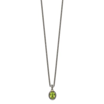 Sterling Silver Antiqued with 14K Accenty Peridot Oval Necklace