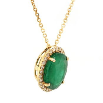 4.11 Ctw Emerald and 0.20 Ctw White Diamond Pendant in 14K YG