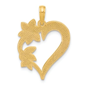 14k Yellow Gold Polished Floral Heart Pendant