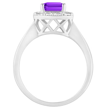 8x6mm Emerald Cut Amethyst And White Topaz Accents Rhodium Over Sterling
Silver Halo Ring