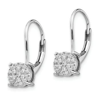Rhodium Over 14K White Gold Lab Grown Diamond Cluster Leverback Earrings