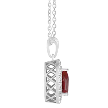 8x5mm Pear Shape Garnet and White Topaz Accent Rhodium Over Sterling
Silver Halo Pendant w/Chain