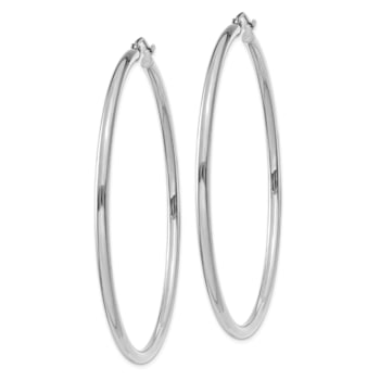 Rhodium Over 14k White Gold 2 3/8" Polished Tube Hoop Earrings