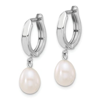 Rhodium Over 14K White Gold 6-7mm Teardrop White Freshwater Cultured
Pearl Earrings