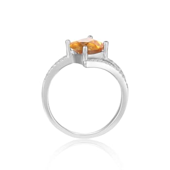 Princess Cut Citrine with White Sapphire Accents Bypass Ring, 1.08ctw