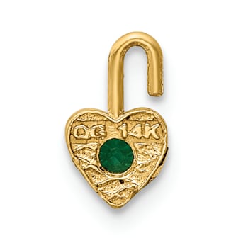14K Yellow Gold Emerald Simulant Birthstone Heart Charm