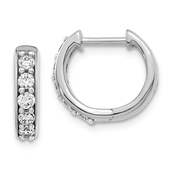 Rhodium Over 14K White Gold Lab Grown Diamond Hinged Hoop Earrings