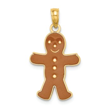 14K Yellow Gold Enameled Gingerbread Man Charm Pendant