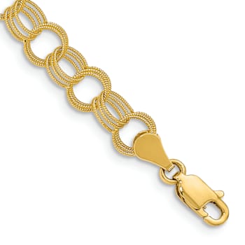 10k Yellow Gold Solid 6mm Triple Link Charm Bracelet