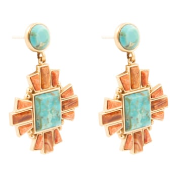 Barse Jewelry Composite Turquoise With Opal & Coral Gold Tone Santa
Fe Cross Dangle Earrings