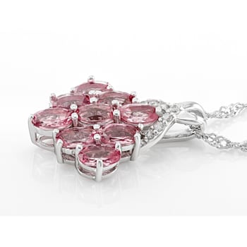 Pink Tourmaline Rhodium Over Sterling Silver Pendant With Singapore
Chain 1.77ctw