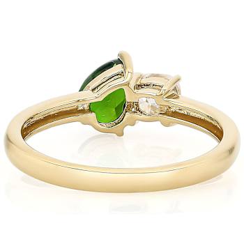 Chrome Diopside And Moissanite Ring In 18K Gold Over Sterling Silver