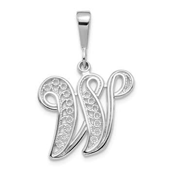 Rhodium Over 14k White Gold Solid Polished Script Filigree Textured
Letter W Initial Pendant