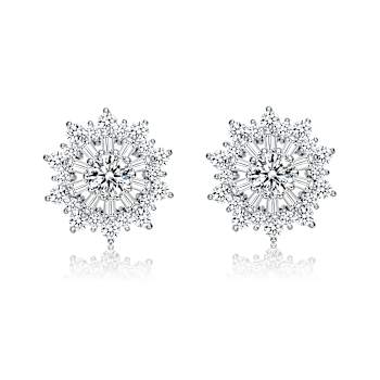 CZ Wreath Stud Earrings In Sterling Silver
