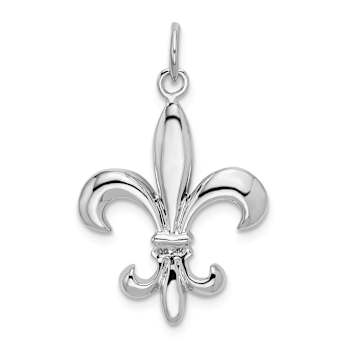 Rhodium Over 14k White Gold Solid Polished 3D Fleur-De-Lis Charm