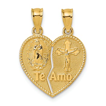 14K Yellow Gold Polished Te Amo Spanish Religious Break-apart Heart Pendant
