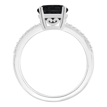8mm Round Black Onyx and 1/10 ctw Diamond Rhodium Over Sterling Silver Ring