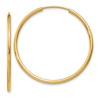 14k Yellow Gold Polished 1 3/16" Round Endless Hoop Earrings