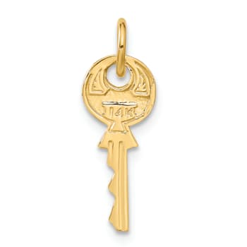 14k Yellow Gold 3D Polished and Textured Rounded Top Key pendant