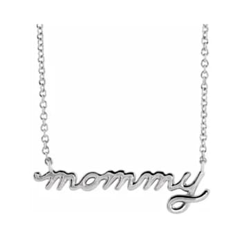 14K White Gold Mommy Script Necklace