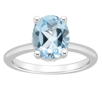 10x8mm Oval Sky Blue Topaz With Diamond Accents Rhodium Over Sterling
Silver Hidden Halo Ring